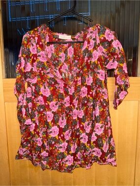 Natural Life Women's boho Floral 3/4 Sleeve Tunic 100% Cotton Blouse S/M